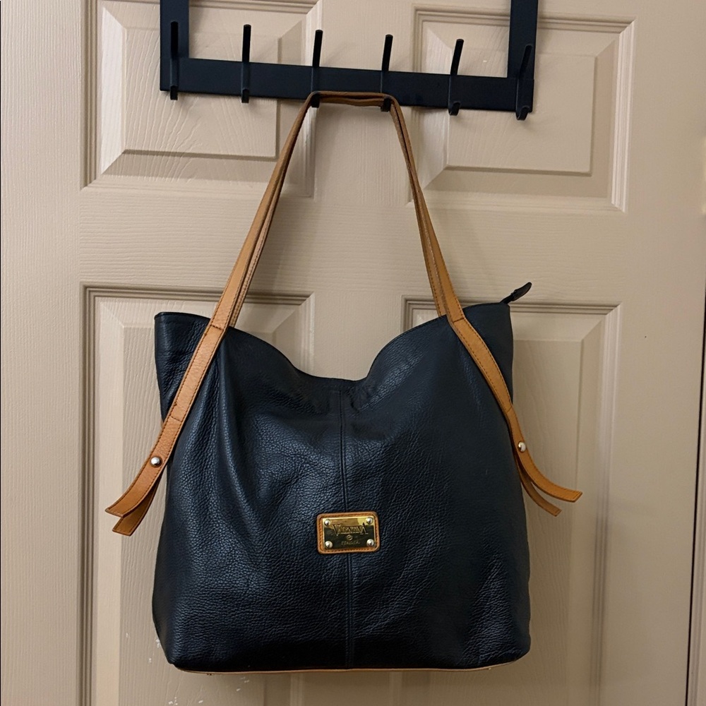VALENTINA ITALIA Black and Tan GENUINE Leather Tote Bag